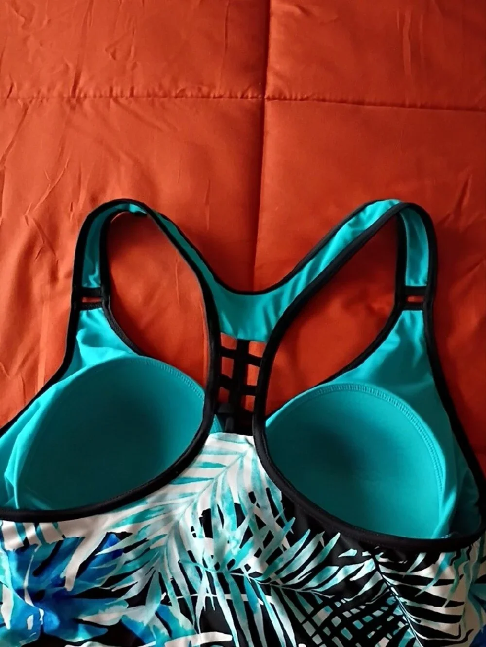 Tropical Blue & Black Printed Tankini Top Size Large
